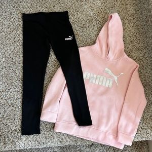 Puma Pink Silver Glitter Hoodie with Puma Black Leggings .NWOT Size (10-12) M